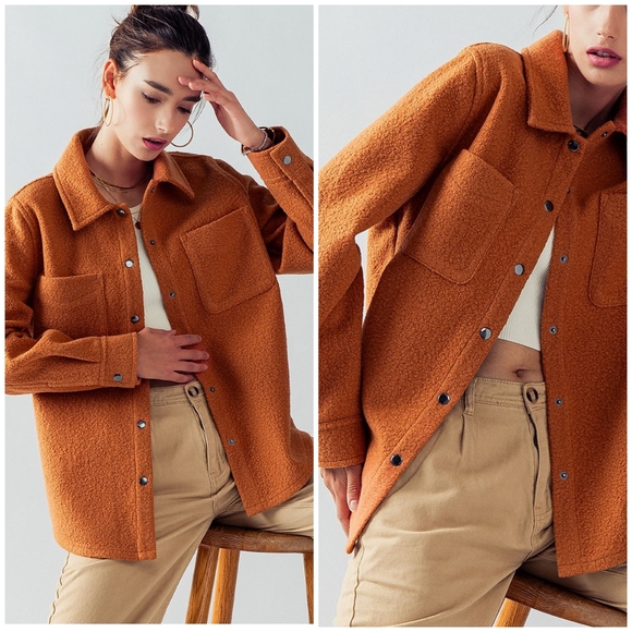 Cozy Chic Butter Orange Curly Sherpa Shacket - Picture 4 of 4